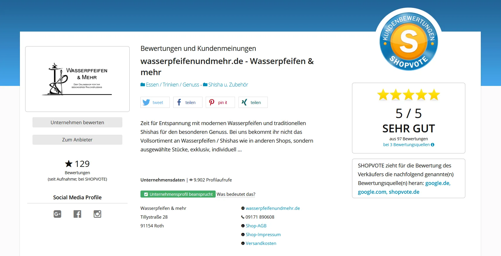 ShopVote Bewertungen Wasserpfeifen und mehr